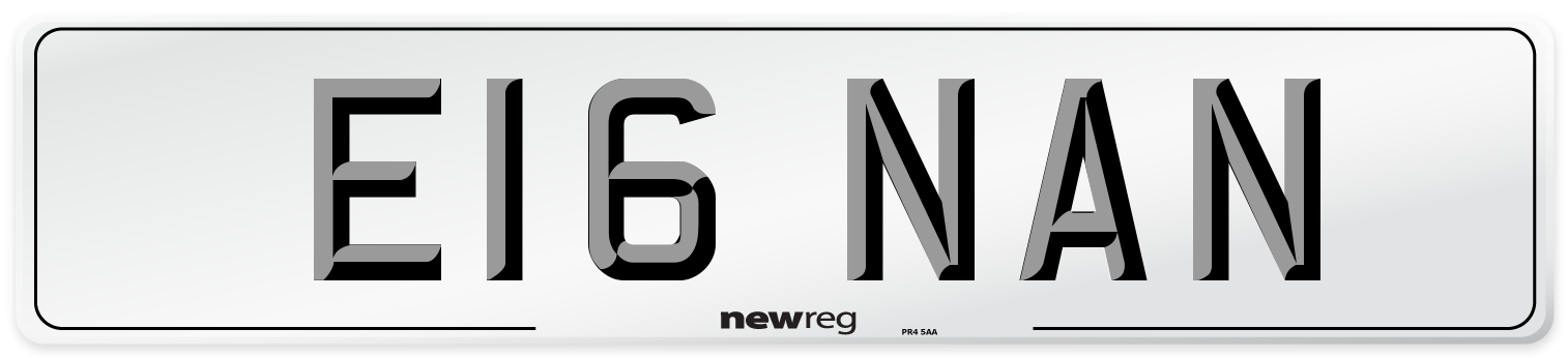 E16 NAN Number Plate from New Reg